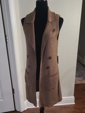 Active Usa Sleeveless Long Knit Vest Coat - Brown Size M